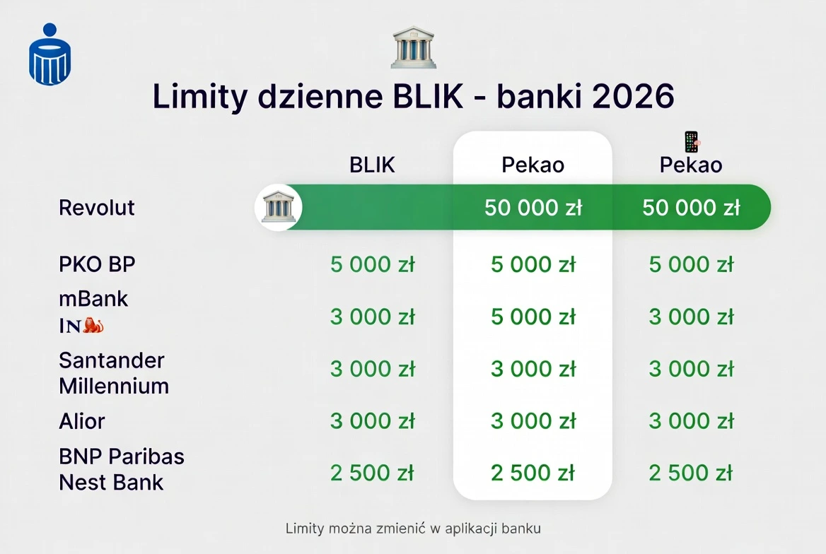 Limity dzienne BLIK w polskich bankach 2026 – porównanie